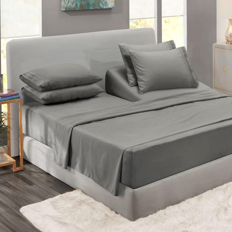 Clara Clark Clara Clark Flex Top King Sheets  6 Piece Set - Hotel Luxury Sheets for Top Split King Bed  Super Soft Bedding Sheets & Pillowcases  Head Split King Sheets  Charcoal Gray  - Image 1