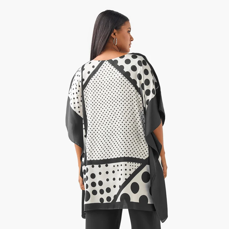 Ulla Popken Ulla Popken Plus Size Printed Kaftan Top with Round Neck