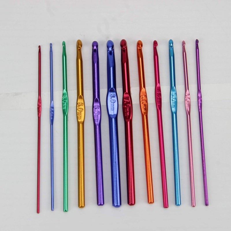 12 Pcs Multicolor Aluminum Crochet Hooks Set 2-8mm Needles - Image 2