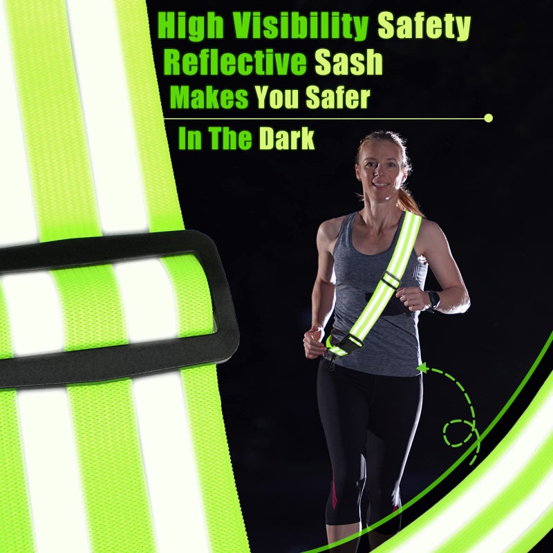 Saintrygo Reflective Sash Running Gear High Visibility Safety Reflective Jacket Adjustable Sash for Walking Cycling at Night(Fluorescent Green,2 Pieces) - Image 3
