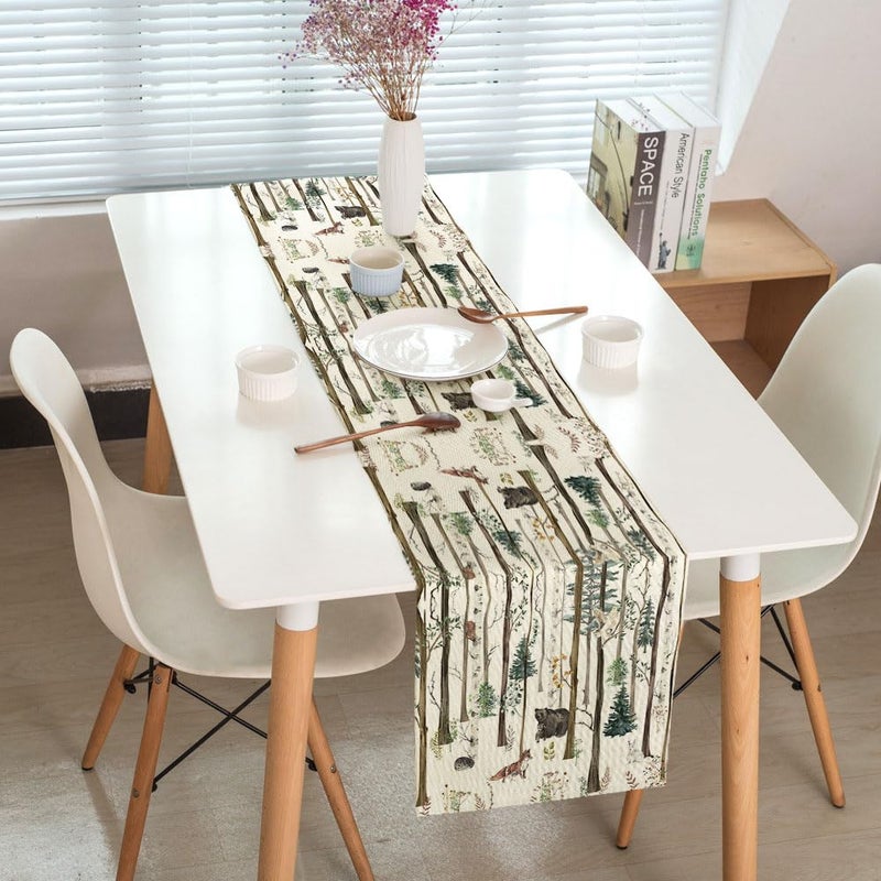 VeiVian Rustic Forest Table Runner, Rustic Lodge Forest Cabin Country Hunting Woodland, Kitchen Dining Table Runners for Indoor Outdoor Home Party Holiday Decor 13X72Inch - Image 2
