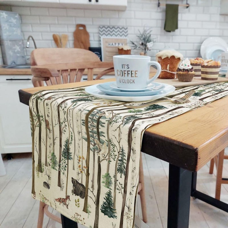VeiVian Rustic Forest Table Runner, Rustic Lodge Forest Cabin Country Hunting Woodland, Kitchen Dining Table Runners for Indoor Outdoor Home Party Holiday Decor 13X72Inch - Image 3
