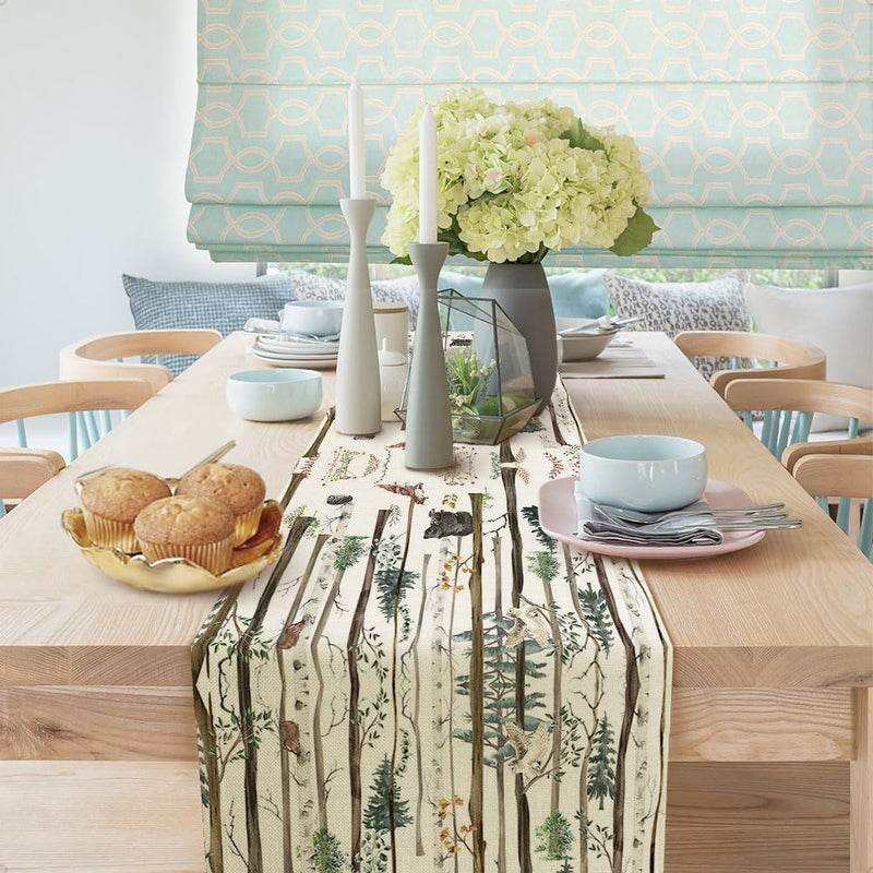 VeiVian Rustic Forest Table Runner, Rustic Lodge Forest Cabin Country Hunting Woodland, Kitchen Dining Table Runners for Indoor Outdoor Home Party Holiday Decor 13X72Inch - Image 4