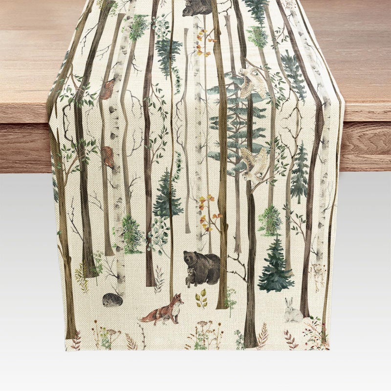 VeiVian Rustic Forest Table Runner, Rustic Lodge Forest Cabin Country Hunting Woodland, Kitchen Dining Table Runners for Indoor Outdoor Home Party Holiday Decor 13X72Inch - Image 1