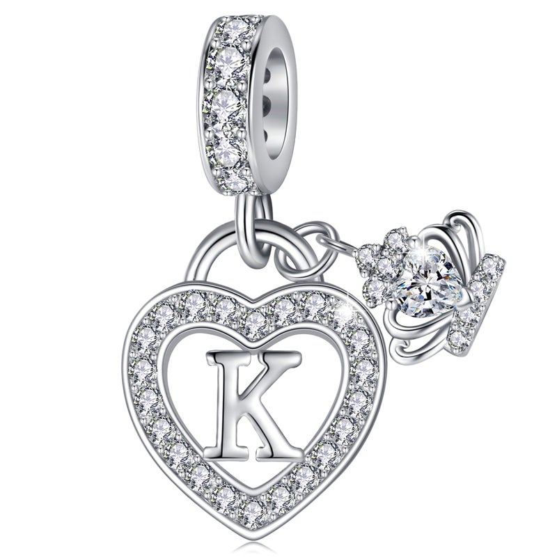 Letter K Charms for Charms Bracelet: Silver Heart Alphabet Initial Dangle Charms Bead for Bracelets and Necklaces, Birthday Mother's Day Christmas Jewelry Gifts For Women