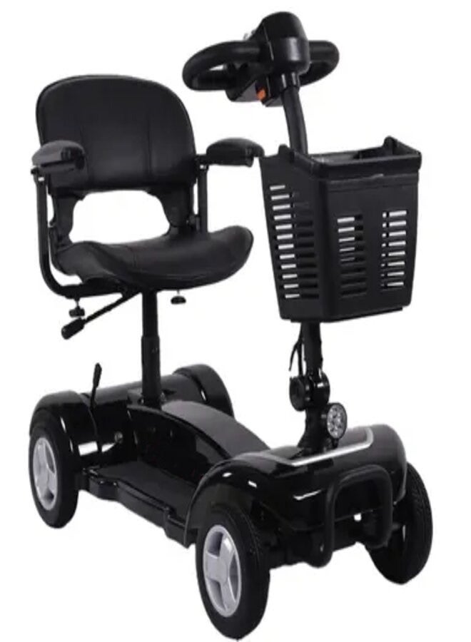 SUNCART Dragonfly X-01 Folding Electric 4 Wheel Mobility Scooter with Front Storage Basket, LED Head Light, Break Light & Adjustable Seat Electric Wheelchair - Black - Image 1