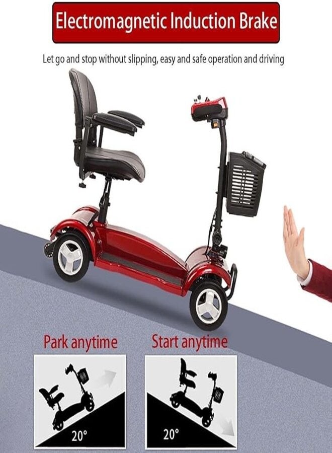 SUNCART Dragonfly X-01 Folding Electric 4 Wheel Mobility Scooter with Front Storage Basket, LED Head Light, Break Light & Adjustable Seat Electric Wheelchair - Black - Image 5