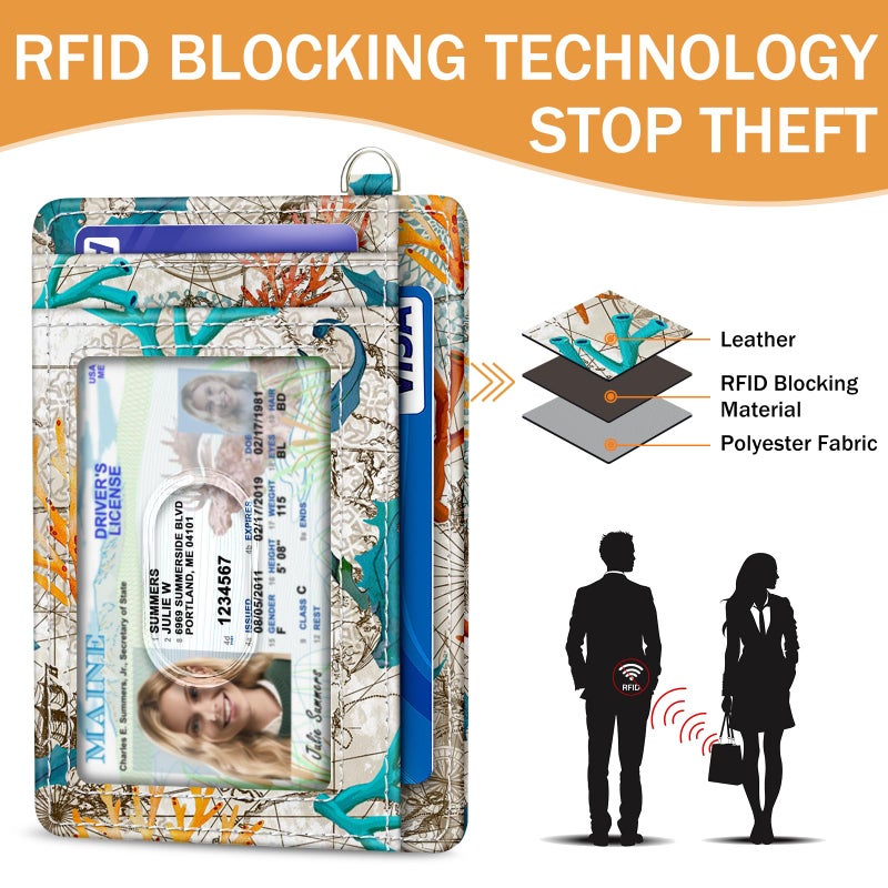 Yonlevres Sea Turtle Credit Card Holder Slim Wallet, RFID Wallet Women Front Pocket Wristlet Lanyard, Small Card Holder Travel Cute Thin ID Window PU Leather Funny Case Organizer Gifts Girls - Image 5