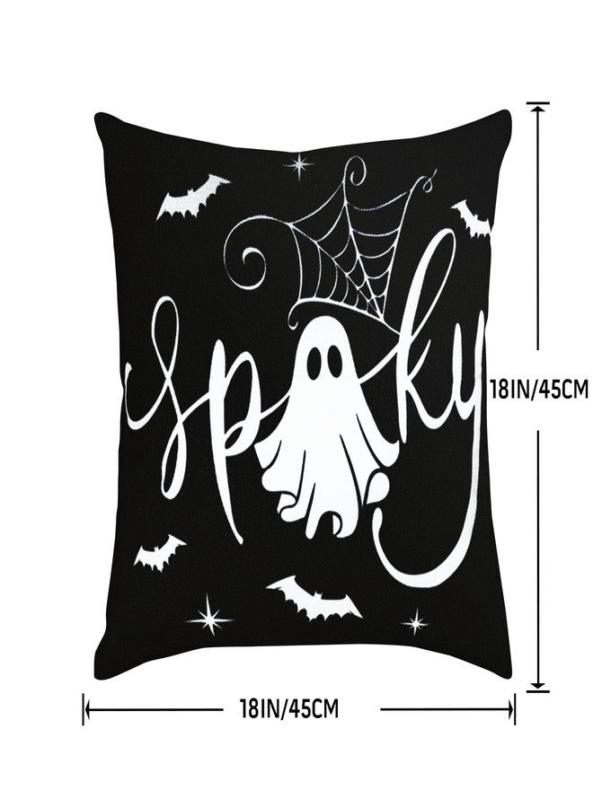 Hongsome Ghost Halloween Decorations-Throw Pillow Covers 18x18in Set of 4,Spooky Gothic Black Cat Pillow Case for Couch Christmas Holiday Party Outdoor Black White Decor - Image 2