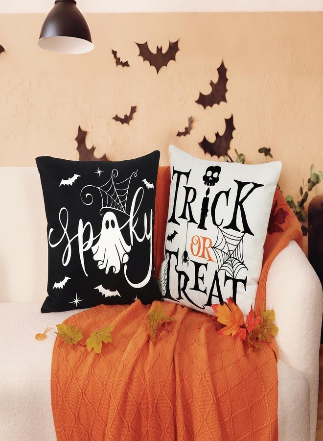 Hongsome Ghost Halloween Decorations-Throw Pillow Covers 18x18in Set of 4,Spooky Gothic Black Cat Pillow Case for Couch Christmas Holiday Party Outdoor Black White Decor - Image 4
