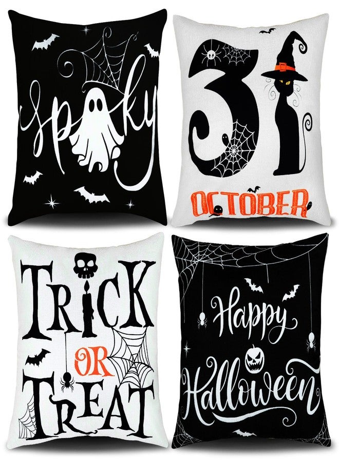 Hongsome Ghost Halloween Decorations-Throw Pillow Covers 18x18in Set of 4,Spooky Gothic Black Cat Pillow Case for Couch Christmas Holiday Party Outdoor Black White Decor - Image 1