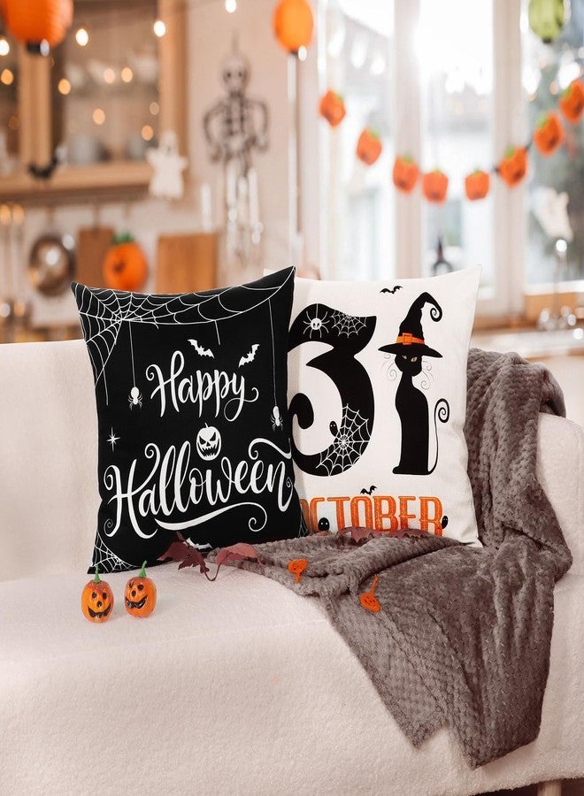 Hongsome Ghost Halloween Decorations-Throw Pillow Covers 18x18in Set of 4,Spooky Gothic Black Cat Pillow Case for Couch Christmas Holiday Party Outdoor Black White Decor - Image 5