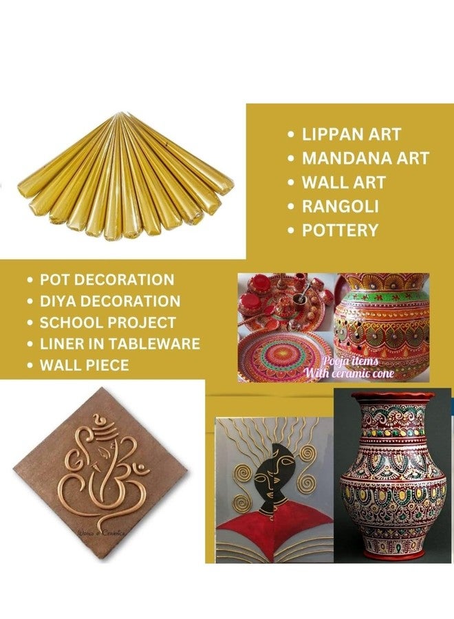 E Shopping Golden Ceramic Cones for Arts & Crafts | Lippan Art | Mandala Art | Pottery | Liner | DIY Decorative Purposes Pack of (3pc Golden) - Image 3