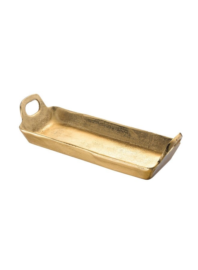 Gute Brass Gold Decorative Tray with Handles, 16" Medium Metal Serving Platter Coffee Table, Console, Vanity Display | Contemporary Cast Aluminum Organizer for Keys, Jewelry, Candles Home Decor Centerpiece - Image 1