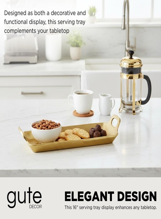 Gute Brass Gold Decorative Tray with Handles, 16" Medium Metal Serving Platter Coffee Table, Console, Vanity Display | Contemporary Cast Aluminum Organizer for Keys, Jewelry, Candles Home Decor Centerpiece - Image 3