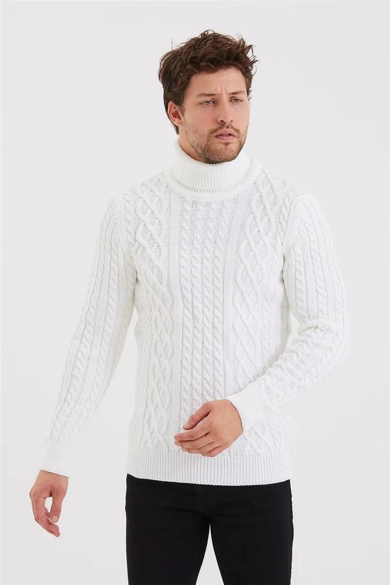 Cool Tarz Cool Style Men's White Knitted Patterned Knitwear SWEATER-TRZ8152R01S