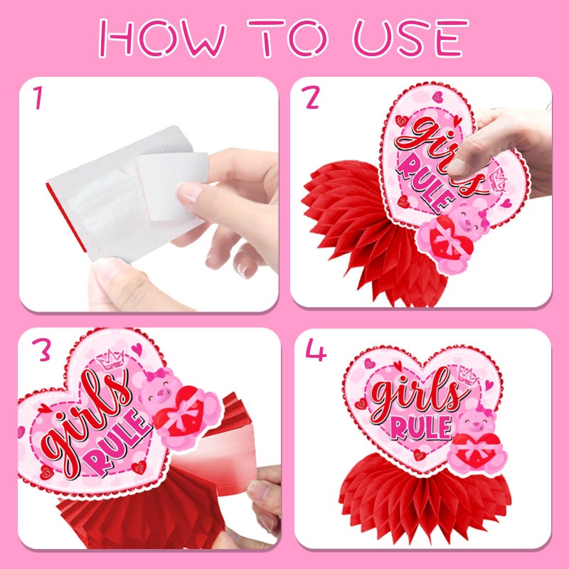 TEMYAXU Galentines Day Decorations Honeycomb Centerpieces, 12Pcs Pink Glitter XOXO Girls Gang Galentines Day Table Decorations, 3D Double Side Galentine's Day Table Centerppices for Girl Lady Party - Image 5