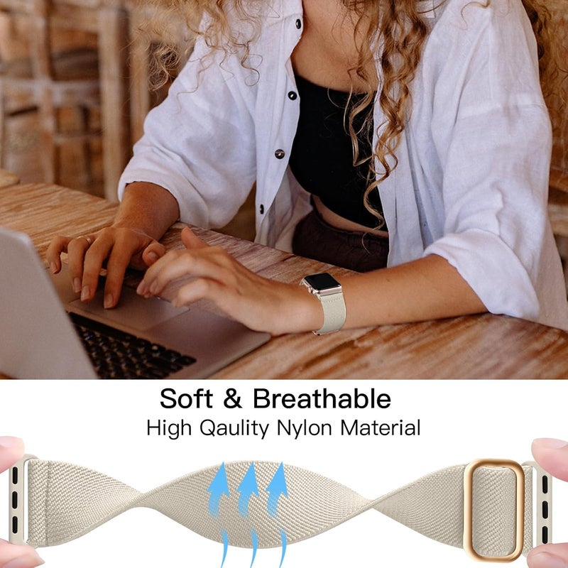 Lerobo Braided Band Compatible with Apple Watch Series 11 10 9 8 7 46mm 45mm 41mm Ultra SE 3 2 1 49mm Series 6 5 4 3 44mm 40mm 38mm 42mm Men iWatch Bands Women Stretchy Nylon Solo Loop Sport Strap - Image 4