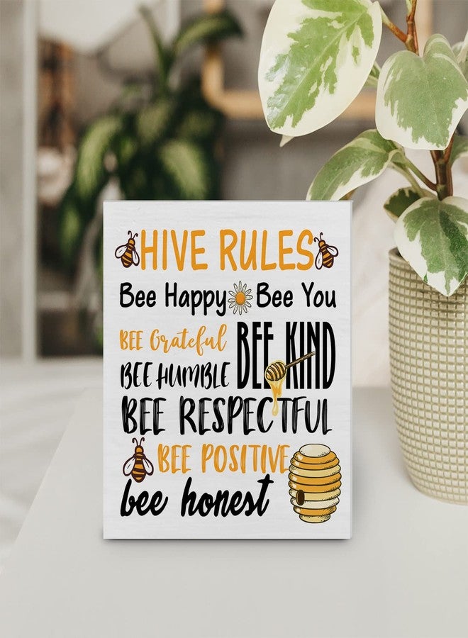 YIDOU Country Hive Rules Wood Box Sign Decor Desk Sign Be Happy Be You Hive Quote Wooden Box Block Sign Rustic Home Shelf Wall Decoration - Image 4