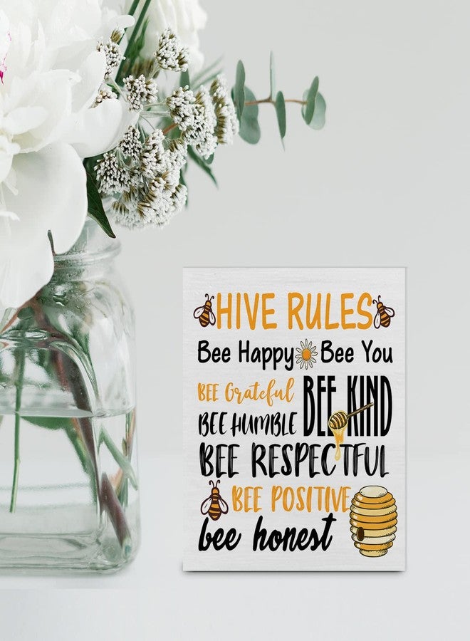 YIDOU Country Hive Rules Wood Box Sign Decor Desk Sign Be Happy Be You Hive Quote Wooden Box Block Sign Rustic Home Shelf Wall Decoration - Image 5