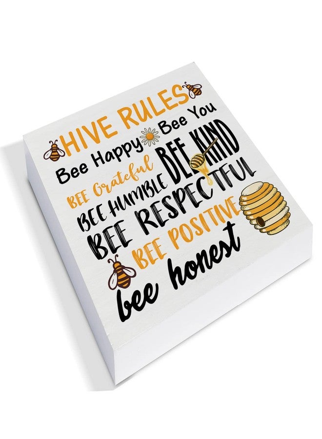 YIDOU Country Hive Rules Wood Box Sign Decor Desk Sign Be Happy Be You Hive Quote Wooden Box Block Sign Rustic Home Shelf Wall Decoration - Image 2