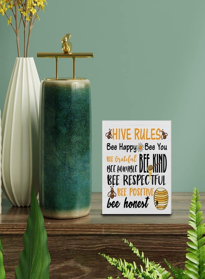 YIDOU Country Hive Rules Wood Box Sign Decor Desk Sign Be Happy Be You Hive Quote Wooden Box Block Sign Rustic Home Shelf Wall Decoration - Image 3