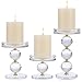 OwnMy Set of 3 Gold Crystal Glass Pillar Candlestick Holders Votive Candle Holder Set, Clear Glass Tea Light Candle - Image 2