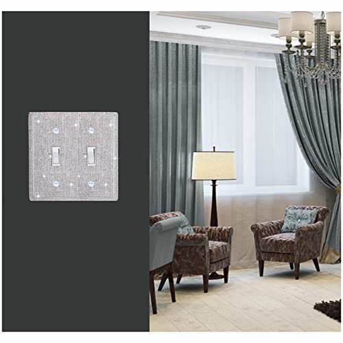 Gaocai Shiny Silver Rhinestones Wall Plate Cover Double Toggle Toggle Light Switch Cover Rhinestones Outlet Covers Wall Plate 2 Gang - Image 5