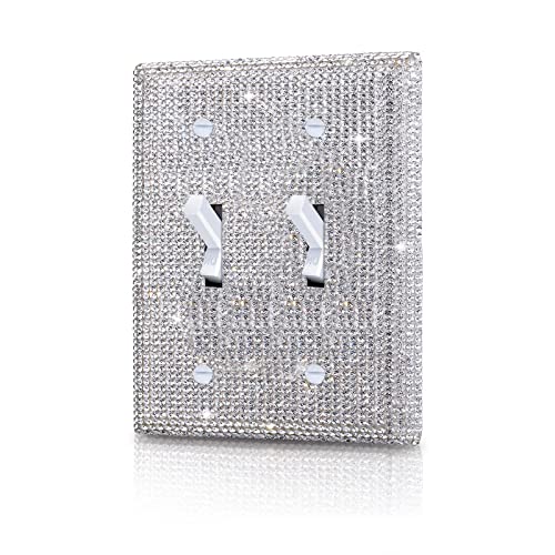 Gaocai Shiny Silver Rhinestones Wall Plate Cover Double Toggle Toggle Light Switch Cover Rhinestones Outlet Covers Wall Plate 2 Gang - Image 1