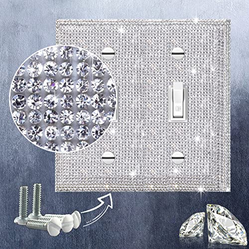 Gaocai Shiny Silver Rhinestones Wall Plate Cover Double Toggle Toggle Light Switch Cover Rhinestones Outlet Covers Wall Plate 2 Gang - Image 3