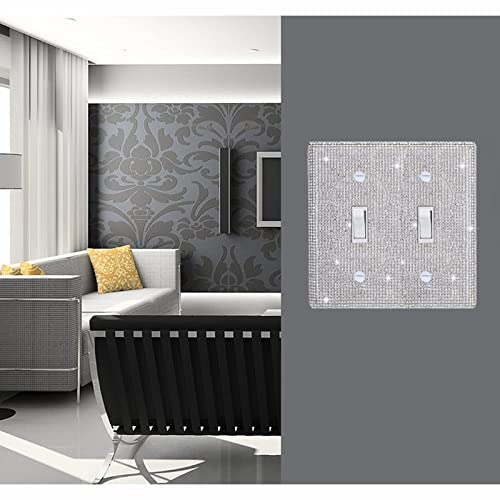 Gaocai Shiny Silver Rhinestones Wall Plate Cover Double Toggle Toggle Light Switch Cover Rhinestones Outlet Covers Wall Plate 2 Gang - Image 4