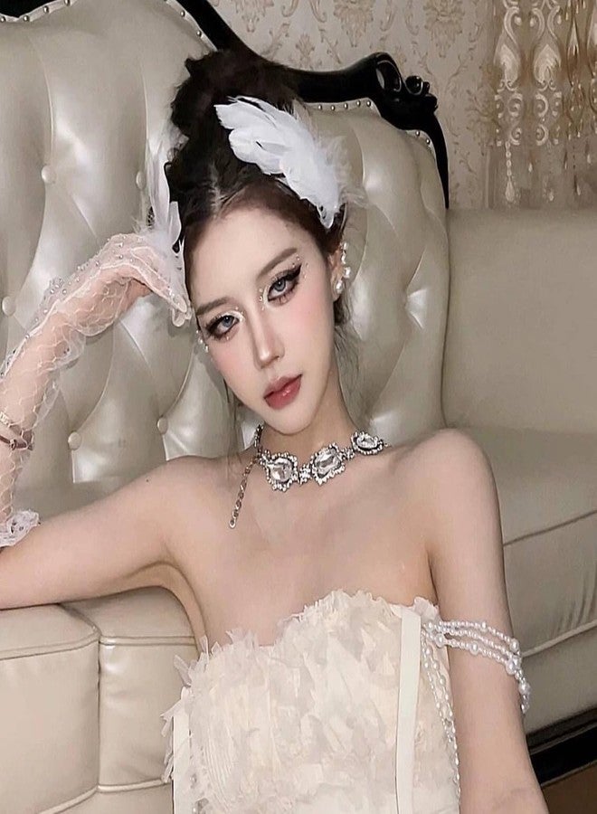 RUSTAMM 4Pcs White Feather Hair Clip Artificial Swan Ostrich Feather Faux Pearl Ballet Style Hair Pins Accessories for Women Girls Bride Party Festival Stage Performance Headpiece - Image 4