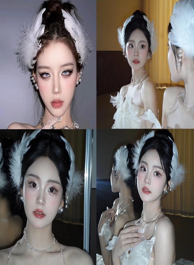 RUSTAMM 4Pcs White Feather Hair Clip Artificial Swan Ostrich Feather Faux Pearl Ballet Style Hair Pins Accessories for Women Girls Bride Party Festival Stage Performance Headpiece - Image 5