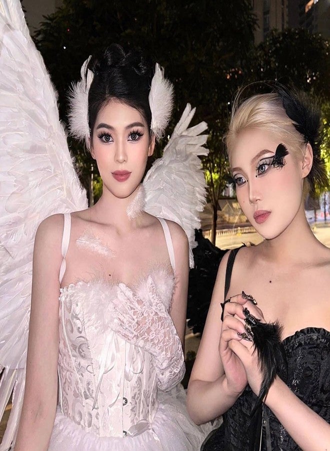 RUSTAMM 4Pcs White Feather Hair Clip Artificial Swan Ostrich Feather Faux Pearl Ballet Style Hair Pins Accessories for Women Girls Bride Party Festival Stage Performance Headpiece - Image 3