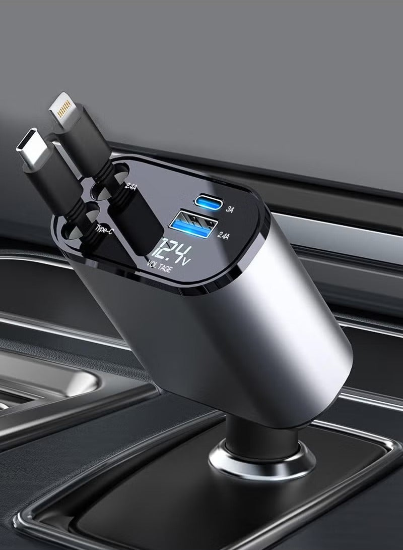 12/24V 120W Fast Car Charger with Retractable Charging Cable Fast Car Power Adapter PD20W for iPhone Type C 40W Car Bluetooth USB Charger Plug with iPhone,Samsung,Galaxy,Huawei,Xiaomi  - Image 1