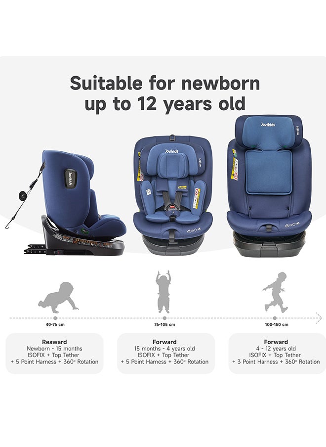 Jovikids - Rotating Ranger TT ISOFIX Car Seat 360° For Baby, 40-150 CM, 0 - 12 Years, ECE R129/E4 I-Size, Fixations ISOFIX, Top Tether - Blue - Image 1