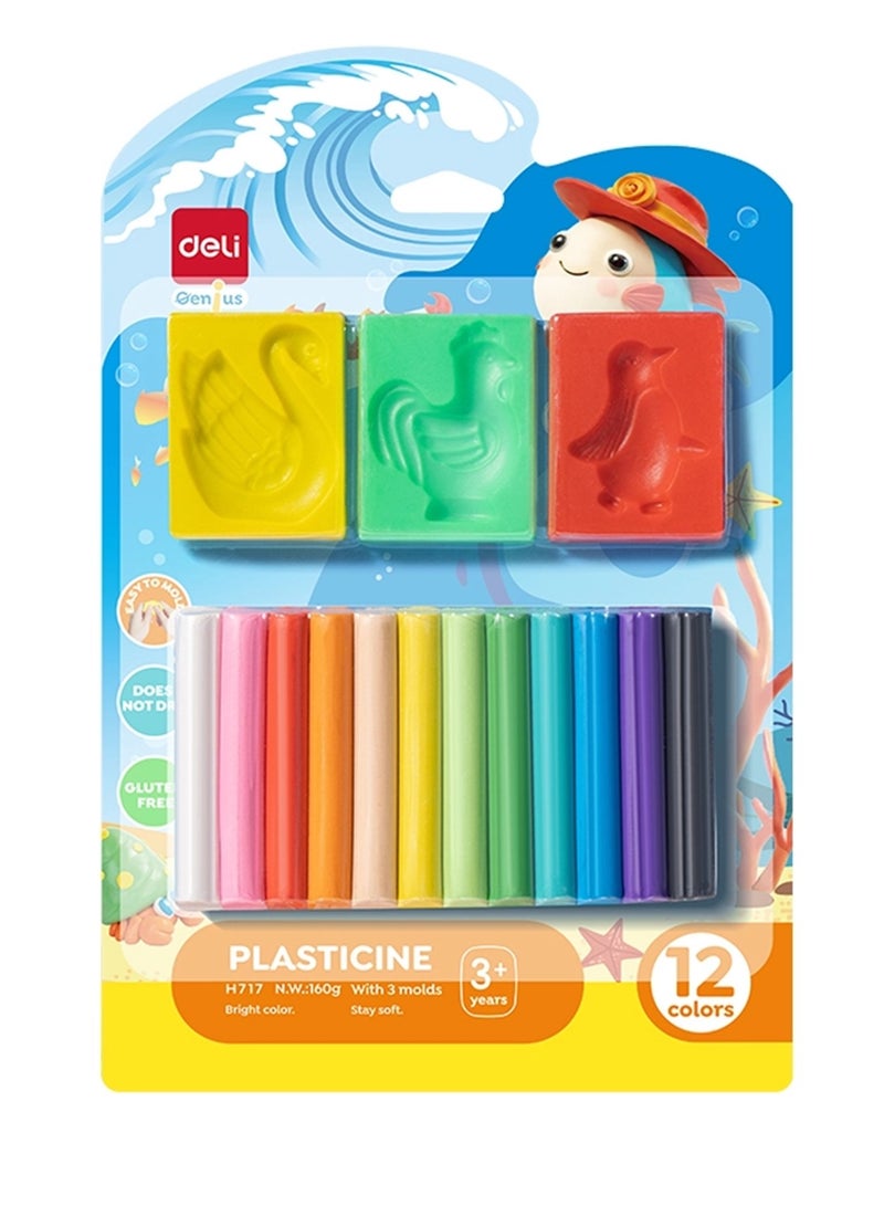 Deli طقم بلاستيسين مكون من 12 قطعة مع ثلاثة قوالب - Image 1