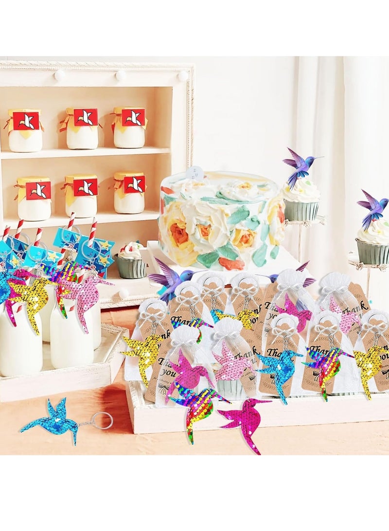 Zikra Sequin Keychains for Party Favors, Bird Pendant Keychain for Kids and Adults Birthday Gift, Baby Shower Party 5 Colors 25 Pcs - Image 5