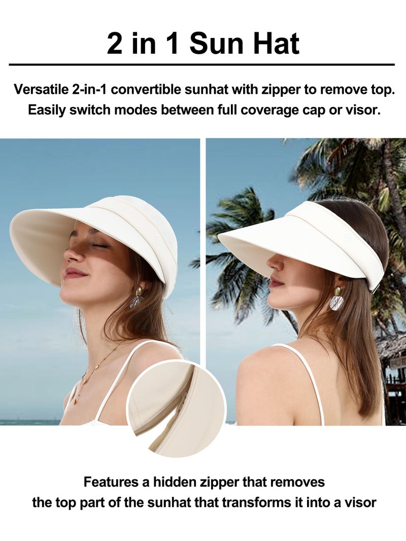 LA CARRIE Women Sun Hats Detachable Wide Brim UV Protection UPF 50+ Summer Beach Visor for Outdoor Sports(Beige) - Image 2