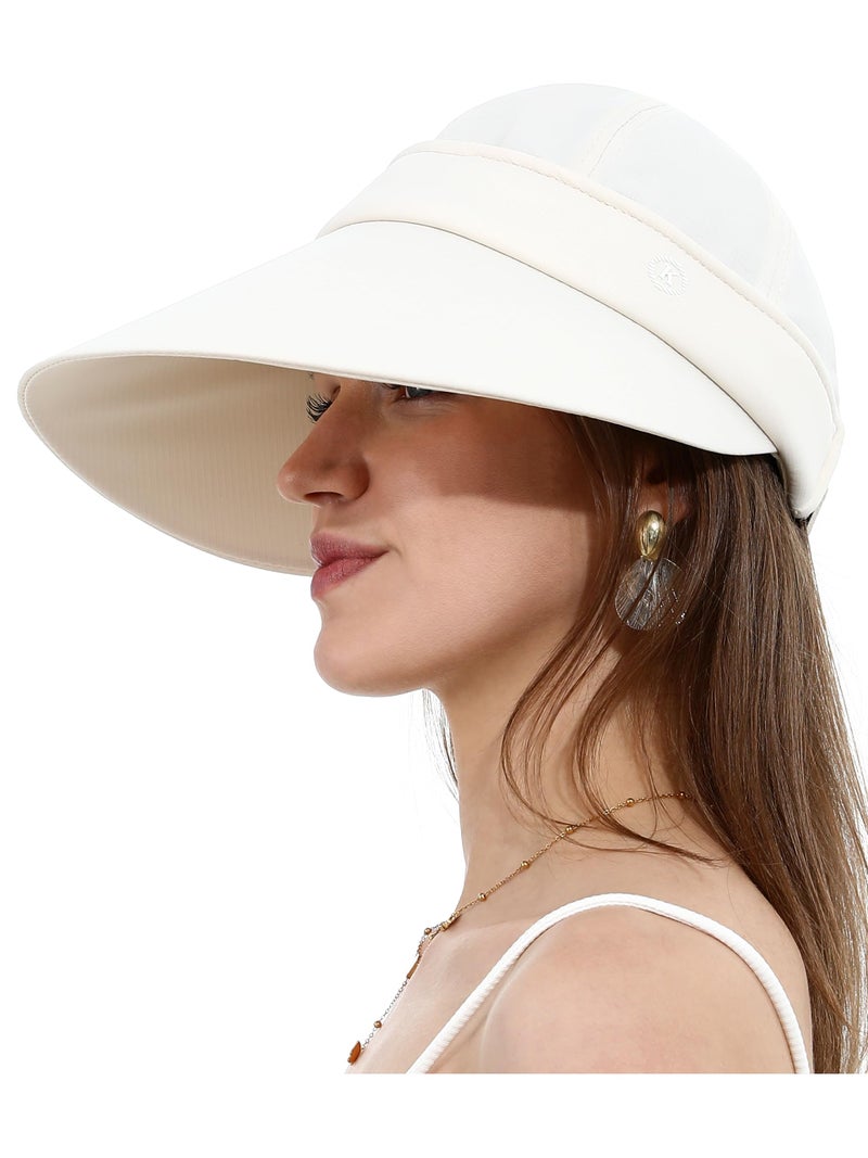 LA CARRIE Women Sun Hats Detachable Wide Brim UV Protection UPF 50+ Summer Beach Visor for Outdoor Sports(Beige) - Image 1