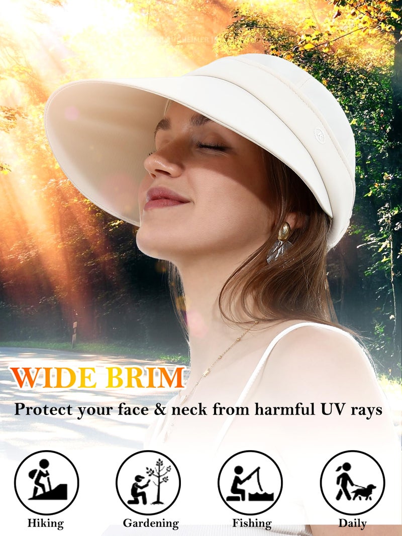 LA CARRIE Women Sun Hats Detachable Wide Brim UV Protection UPF 50+ Summer Beach Visor for Outdoor Sports(Beige) - Image 5