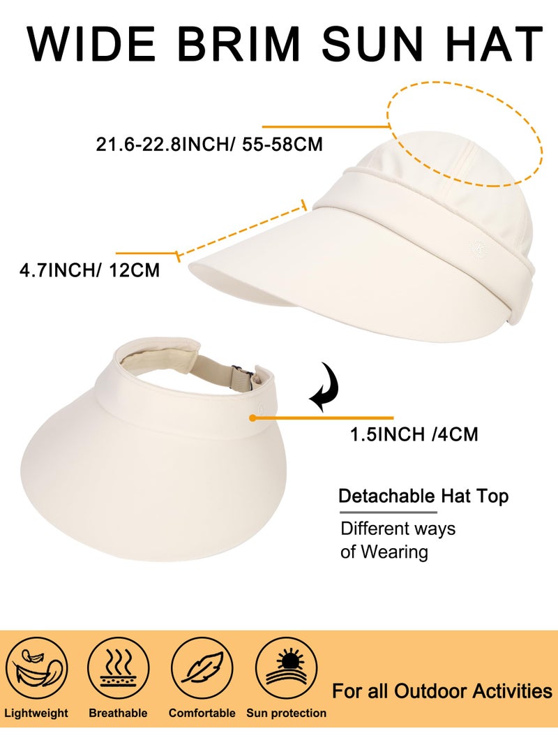 LA CARRIE Women Sun Hats Detachable Wide Brim UV Protection UPF 50+ Summer Beach Visor for Outdoor Sports(Beige) - Image 3