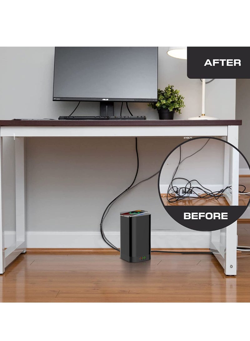 KASTWAVE Tower Extension Lead with USB Slots 2M Multi Plug Extension 6 Outlets and 1 Type C & 3 USB Ports Wireless Charging Extension Lead with Widely Spaced Outlets for Home, Office, Kitchen - Image 4