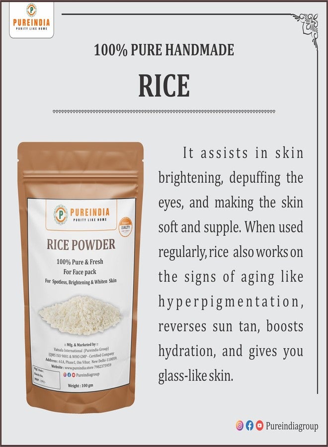 Pureindia Handmade Pure Rice Powder For All Skin Type | Rice face Pack for Skin Brightening | Skin whitening Face Pack. 100gm | Pack Of 2 | - Image 2