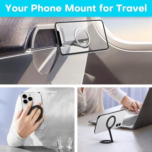 MCCHJoy Mini Airplane Magnetic Phone Holder Compatible with MagSafe Magnetic Travel Phone Mount Must-Have Long Flight Accessories Travel Essentials, Upgraded Version with Stronger Hinges and One-Side Magnets - Image 3