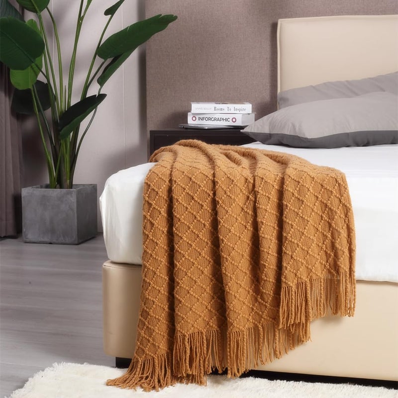 CREVENT Home Farmhouse Decor Rustic Couch Sofa Chair Bed Throw Blanket, Soft Warm Light Weight for Travelling in Spring Summer (50''X60'' Light Brown) - Image 2