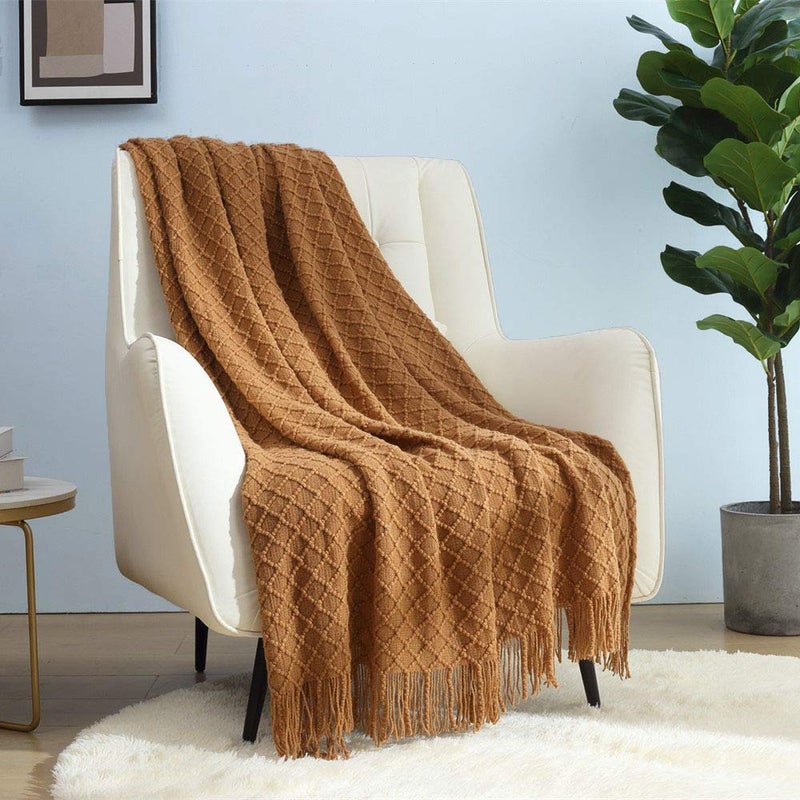 CREVENT Home Farmhouse Decor Rustic Couch Sofa Chair Bed Throw Blanket, Soft Warm Light Weight for Travelling in Spring Summer (50''X60'' Light Brown) - Image 1