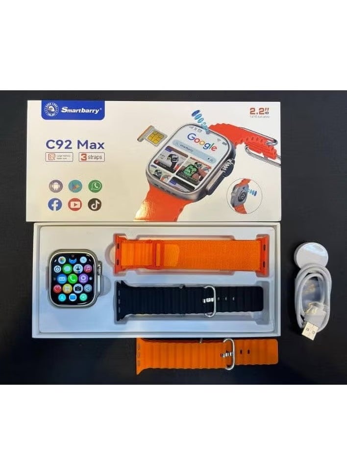 Smartbarry - "C92 Max Android Smartwatch with SIM Card Support – 1.75" Touch Screen, Fitness Tracker, Heart Rate & Sleep Monitoring, Multi-Sport Modes, Waterproof, Calls & Messaging, Bluetooth & GPS – Compatible with Android & iOS, Black" - Image 1