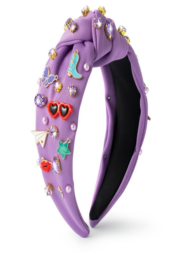 PANTIDE Music Jeweled Knotted Headband - Singer Fans Gift Butterfly Sunglassses Rhinestone Crystal Embellished Headband Fashion Hair Accessories Birthday Back To School Gift for Women Girls (Purple) - Image 1