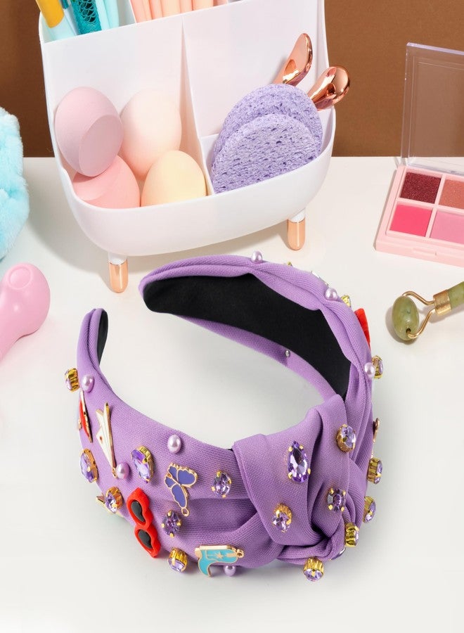 PANTIDE Music Jeweled Knotted Headband - Singer Fans Gift Butterfly Sunglassses Rhinestone Crystal Embellished Headband Fashion Hair Accessories Birthday Back To School Gift for Women Girls (Purple) - Image 4